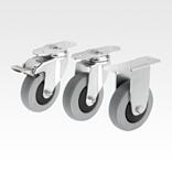 Rodillos guía y ruedas fijas de acero para aparatos, superficie de rodadura de goma maciza elástica para perfiles de aluminio