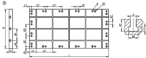 Placas de base de aluminio con ranura en T, forma B