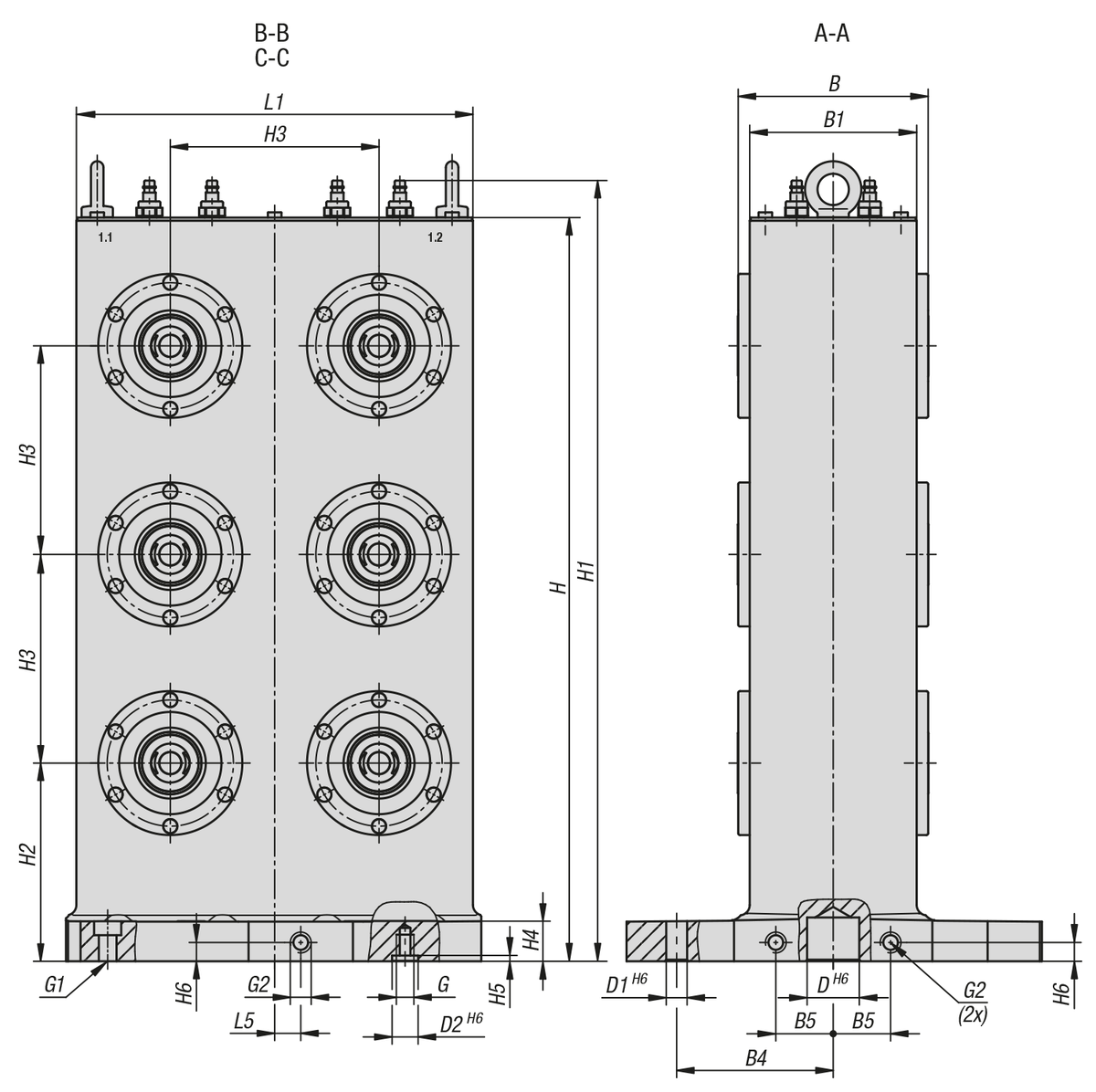 Escuadra de sujeción de fundición gris de doble cara con sistema de sujeción de punto cero UNILOCK