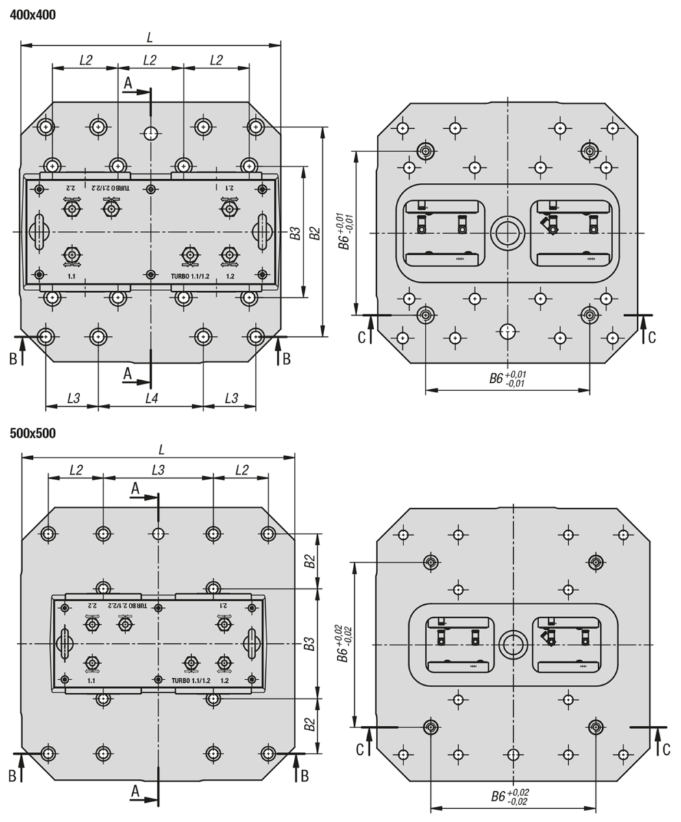 Escuadra de sujeción de fundición gris de doble cara con sistema de sujeción de punto cero UNILOCK