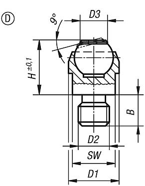 Soportes con bola oscilante, forma D, con rosca externa, bola aplanada, con inserción de POM