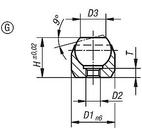 Forma G, con soporte de ajuste, bola aplanada, plana