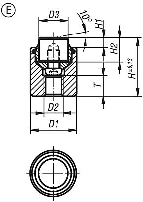 Soportes con bola oscilante con junta tórica e insertos intercambiables, forma E, inserto de acero inoxidable aplanado, plano