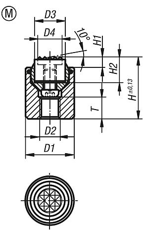 Soportes con bola oscilante con junta tórica e insertos intercambiables, forma M, pinza aplanada, con acanaladura de metal duro