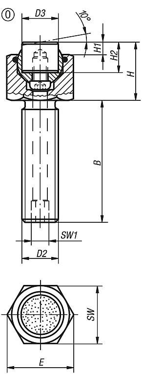 Soportes con bola oscilante ajustables con junta tórica e insertos intercambiables, forma O, inserto de acero inoxidable con
superficie de diamante