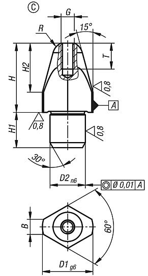 Pernos de alojamiento con rosca interior, forma C aplanada