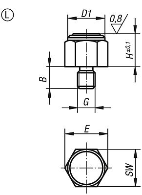 Pies de posiciones con rosca exterior e inserto de POM, forma L