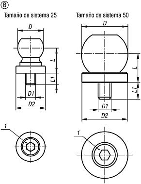 Bolas de sujeción con bola esférica para estabilizador de pieza de trabajo, forma B