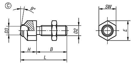 Soportes con bola oscilante ajustables, forma C, bola aplanada, plana