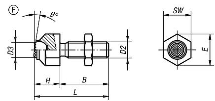 Soportes con bola oscilante ajustables, forma F, bola aplanada, con acanaladura