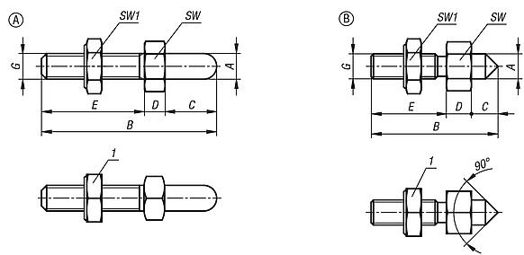 Tornillos de apoyo de acero inoxidable