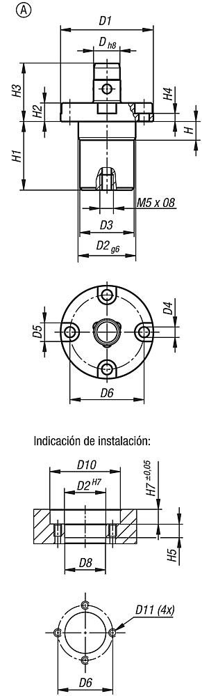 Cilindros de posicionamiento neumáticos, forma A