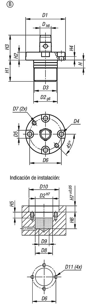 Cilindros de posicionamiento neumáticos, forma B