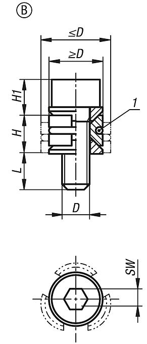 Bridas de centrado circulares con tornillo cilíndrico, forma B