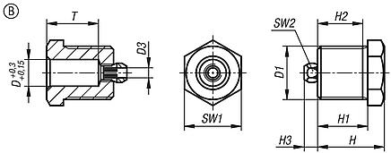 Casquillos de posicionamiento de acero o acero inoxidable para sensor de estado, forma B, con rosca y collar