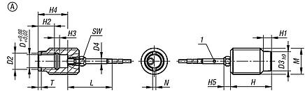 Casquillos receptores de acero inoxidable con sensor de estado, forma A, rosca continua