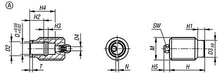 Casquillos receptores de acero inoxidable para sensor de estado, forma A, rosca continua