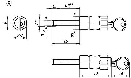 Perno de bloqueo de bola de acero inoxidable con llave, forma A, con agarre empotrado