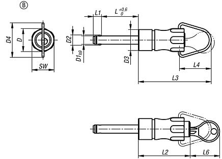 Pernos de bloqueo de bola de acero inoxidable con llave, forma B, con agarre empotrado y anillo