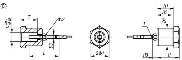 Casquillos de posicionamiento de acero o acero inoxidable con sensor de estado, forma B, con rosca y collar