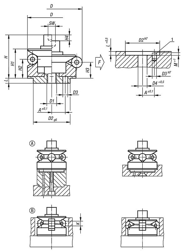 Bridas de centrado con bolas o cabeza hexagonal