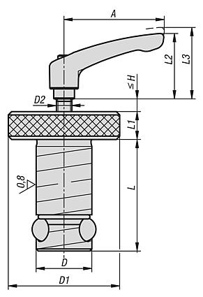 Cilindros de posicionamiento Ball Lock de acero con palanca de apriete