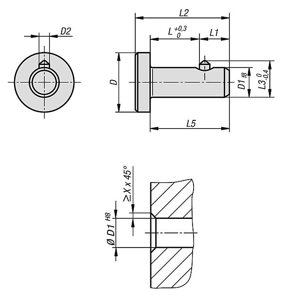 Perno enchufable con seguro axial