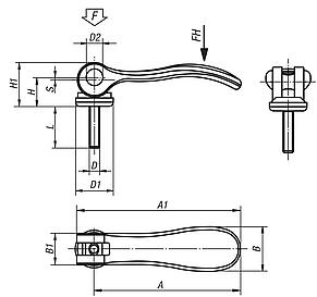 Palancas excéntricas de aluminio con rosca exterior, arandela de presión de plástico y metal y tornillo prisionero de acero o acero inoxidable - inch