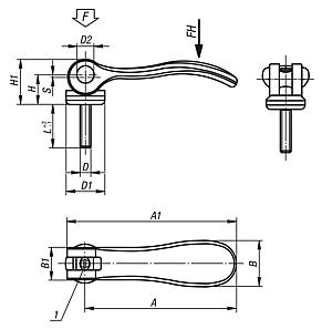 Palancas excéntricas ajustables con rosca exterior, acero o acero inoxidable, pulgadas