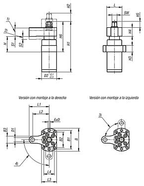 Dispositivos de sujeción pivotantes pesados, con recorrido de sujeción extendido y collar aptos para automatización