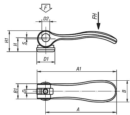 Palancas excéntricas de aluminio con rosca interior y arandela de presión de plástico