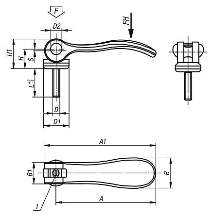 Palancas excéntricas de acero inoxidable ajustables con rosca exterior, arandela de presión de plástico y tornillo prisionero de acero inoxidable