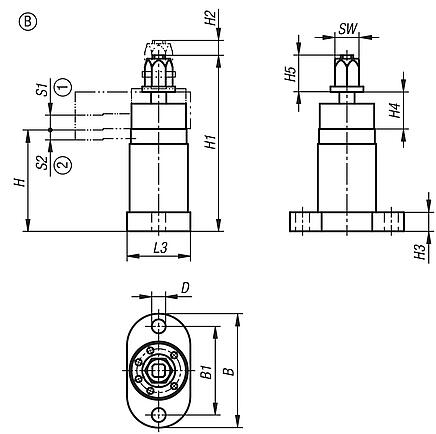 Dispositivos de sujeción pivotante pesados, forma B, sin brazo de sujeción