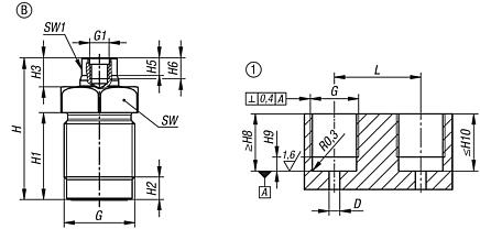 Cilindros enroscables hidráulicos con retroceso por muelle y efecto simple, forma B