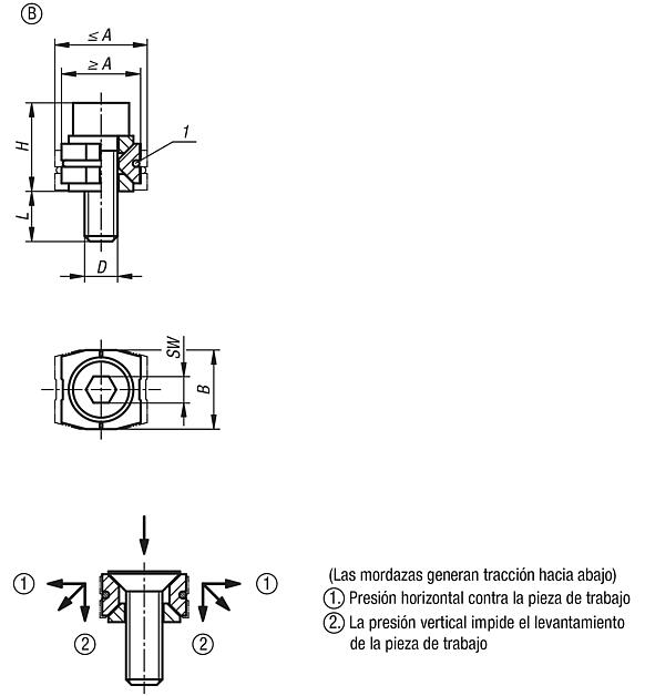 Mordazas de sujeción con tornillo de cabeza cilíndrica, forma B