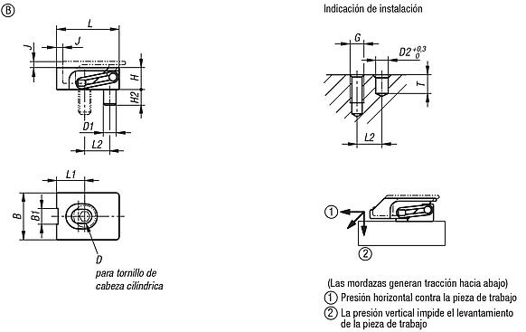 Dispositivos de sujeción planos y anchos, forma B