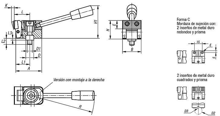 Dispositivo de sujeción con leva, forma C