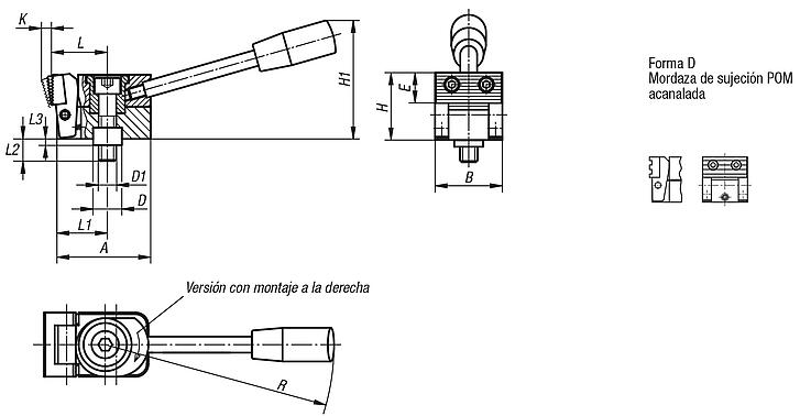 Dispositivo de sujeción con leva, forma D