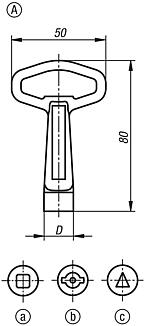 Llave de vaso para cierre de cuarto de vuelta, Forma A