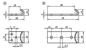 Placas de retención para cierres acodados con brida de sujeción triangular hasta 6500N, ajustables