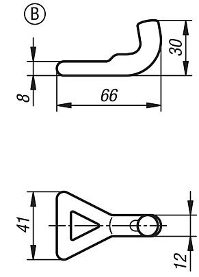 Placas de retención para cierres acodados con brida de sujeción hasta 30500N, ajustables, versión pesada, forma B