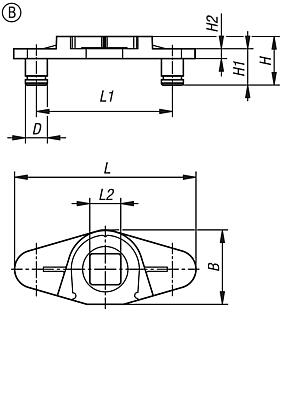 Adaptadores de acero, acero inoxidable o cinc para barras, forma B