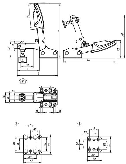 Dispositivos de sujeción rápida variables horizontales con pie horizontal