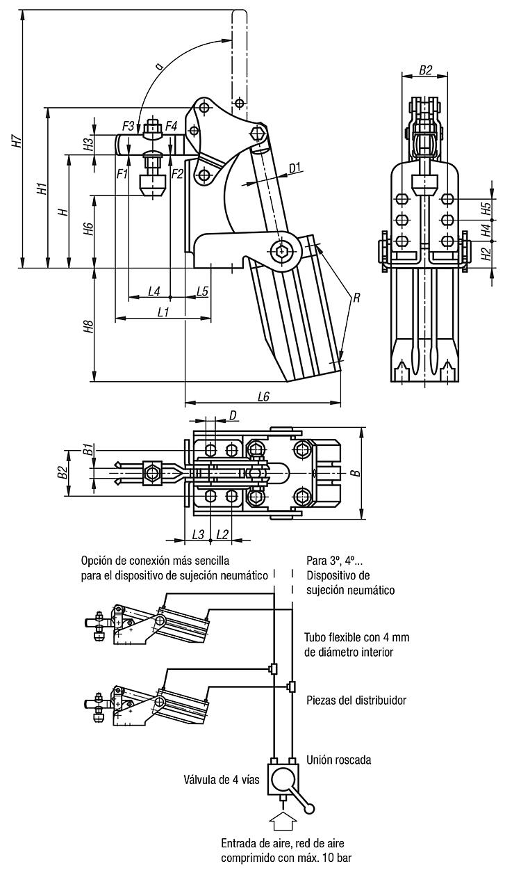 Dispositivos de sujeción neumáticos verticales con ampliación de cilindro vertical