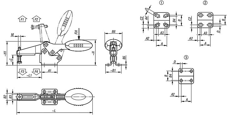 Dispositivos de sujeción rápida horizontal con pie horizontal y husillo de presión ajustable, acero inoxidable