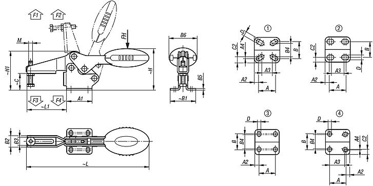 Dispositivos de sujeción rápida horizontal con pie horizontal y husillo de presión ajustable