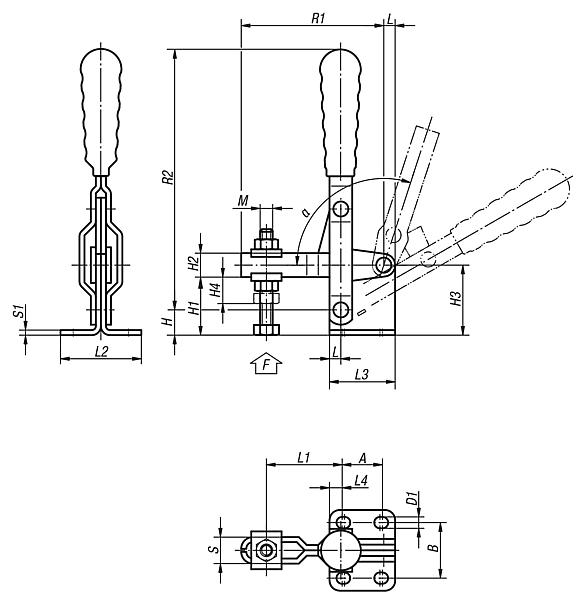 Dispositivos de sujeción rápida verticales con pie horizontal