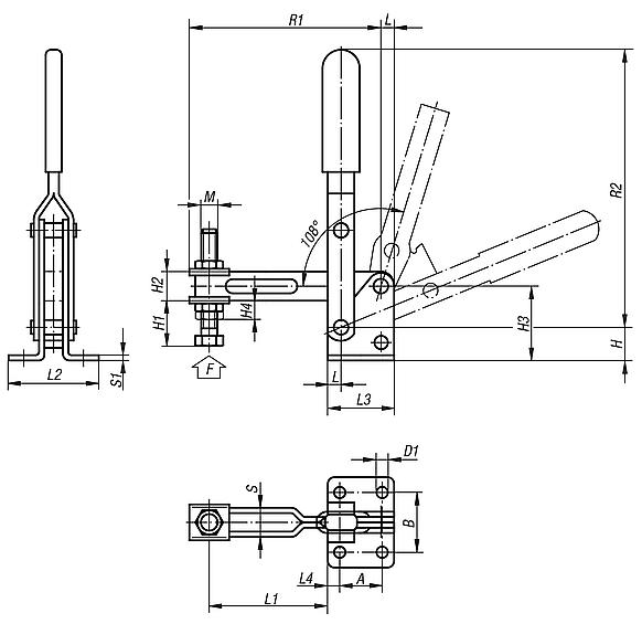 Dispositivos de sujeción rápida verticales con pie horizontal, versión grande