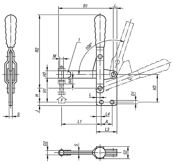 Dispositivos de sujeción rápida verticales con pie vertical y brazo de sujeción completo