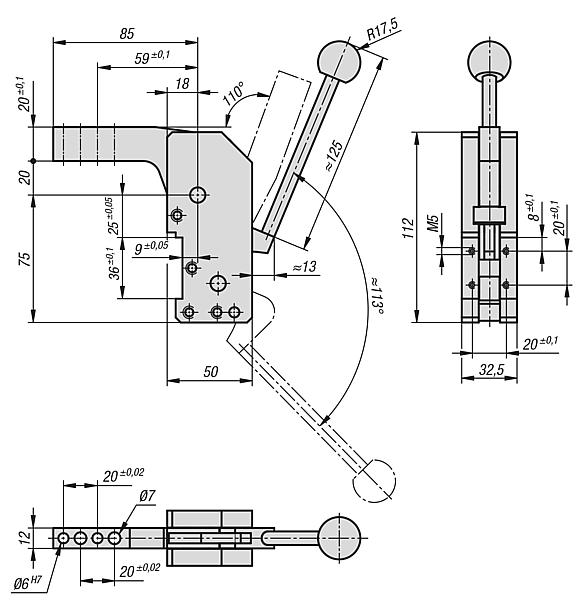 Dispositivos de sujeción manual vertical con configuración de agujeros frontal